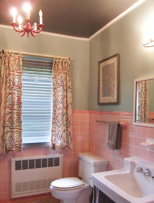 My Pink Bathroom Update Mary Olive Design, Mid Century Pink Tile Bathroom